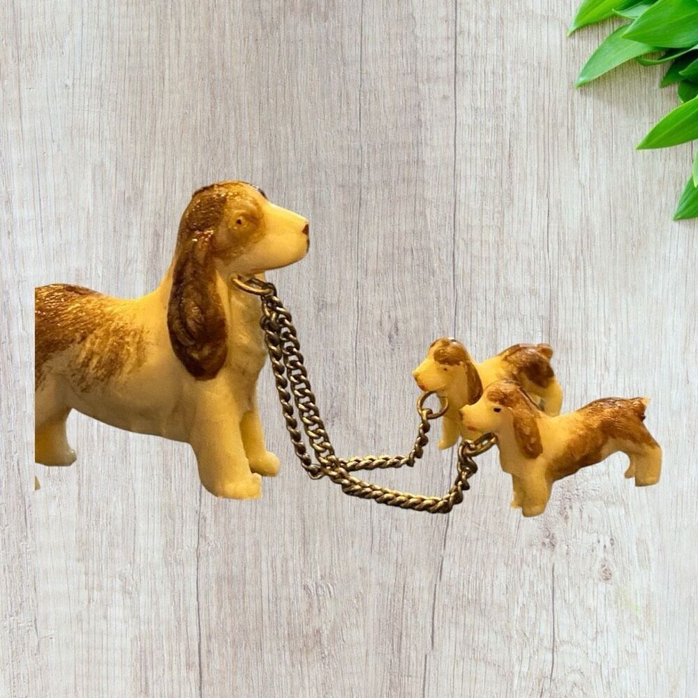 Vintage Tiny Dog Figurines Mom and Puppies Occupied Japan Cocker Spaniel
